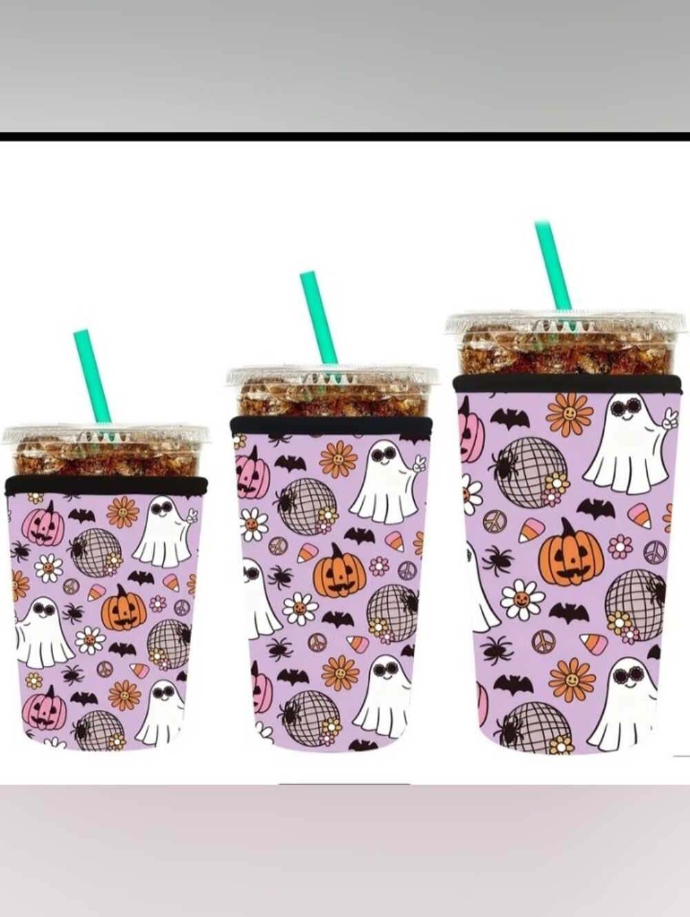 Halloween Purple Ghost Cup Cozy Sleeve - Unbranded